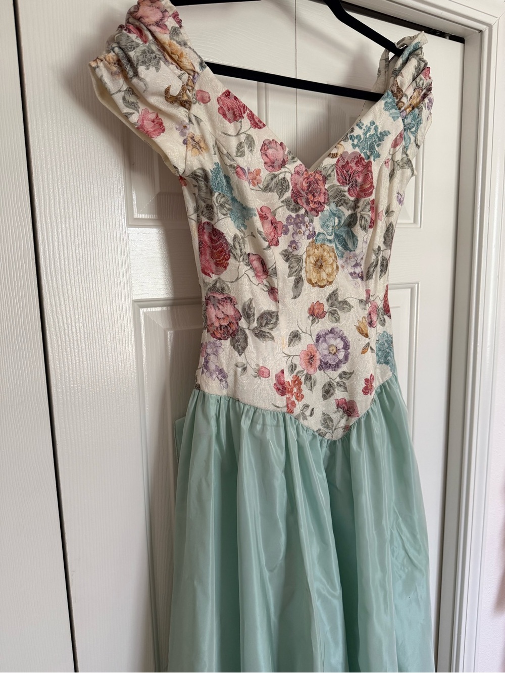 Vintage House of Bianchi Floral Tapestry Party Dress Aqua Cottagecore